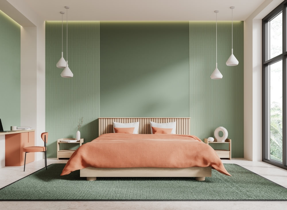 Come abbinare due colori sulle pareti della stessa stanza? 4 Immagine di camera da letto verde rosa