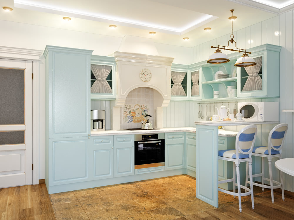 Come trasformare la casa con l'arredamento provenzale 3 Immagine di cucina celeste