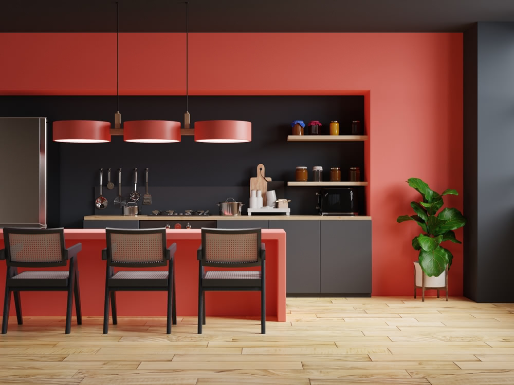 Come abbinare il rosso in casa? 3 Immagine di cucina moderna rossa e nera
