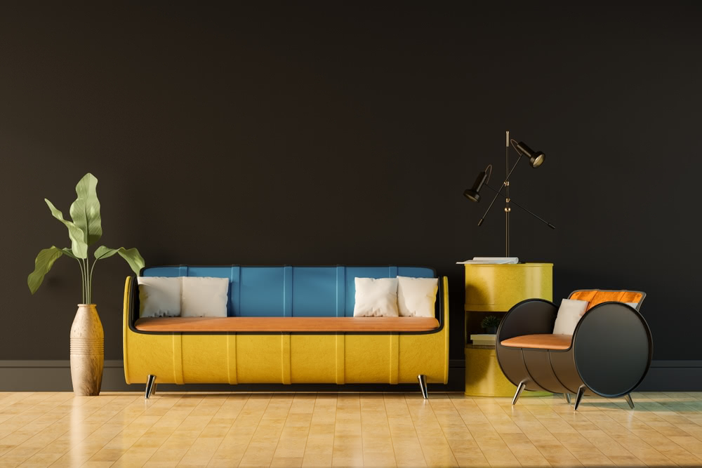Giallo e petrolio: abbinamento di grande stile 3 Immagine di parete nera con mobili design