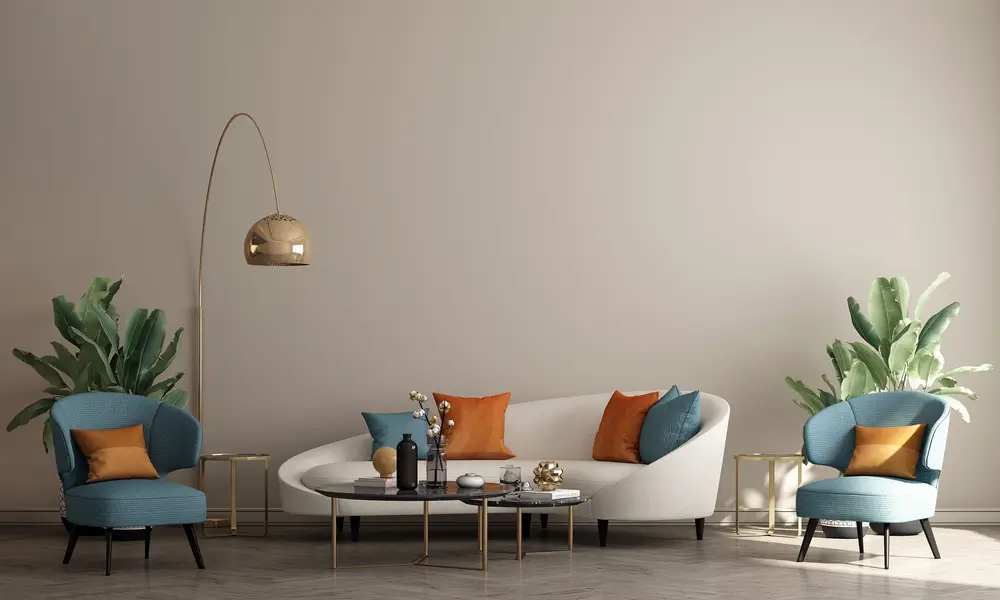 Idee per abbinare l’arredamento con le pareti blu e tortora 1 Immagine di parete tortora