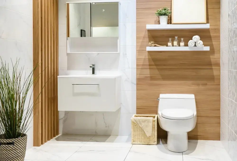 Mensole per il bagno: come fare se non c'è spazio? 4 Immagine di bagno legno